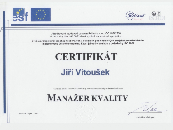 Manager of quality certificate