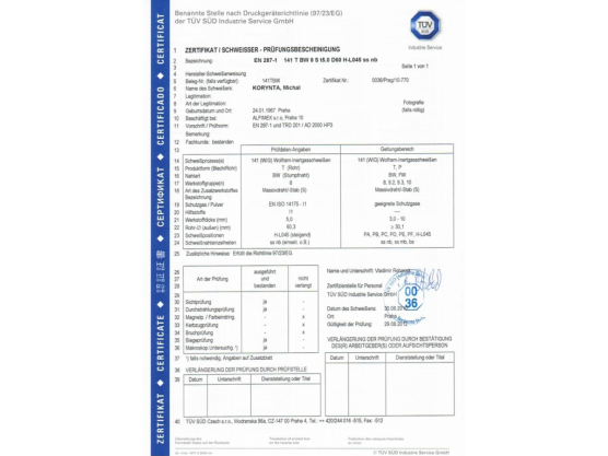 TÜV SÜD Czech certificate 02, Milan Korynta